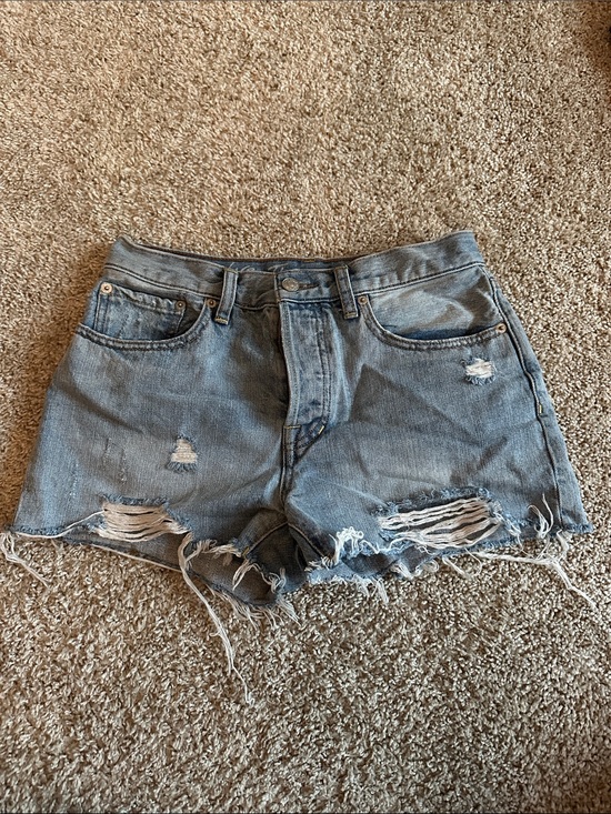 Free People Pants - Free People Womens Distressed Denim Shorts - Light Blue